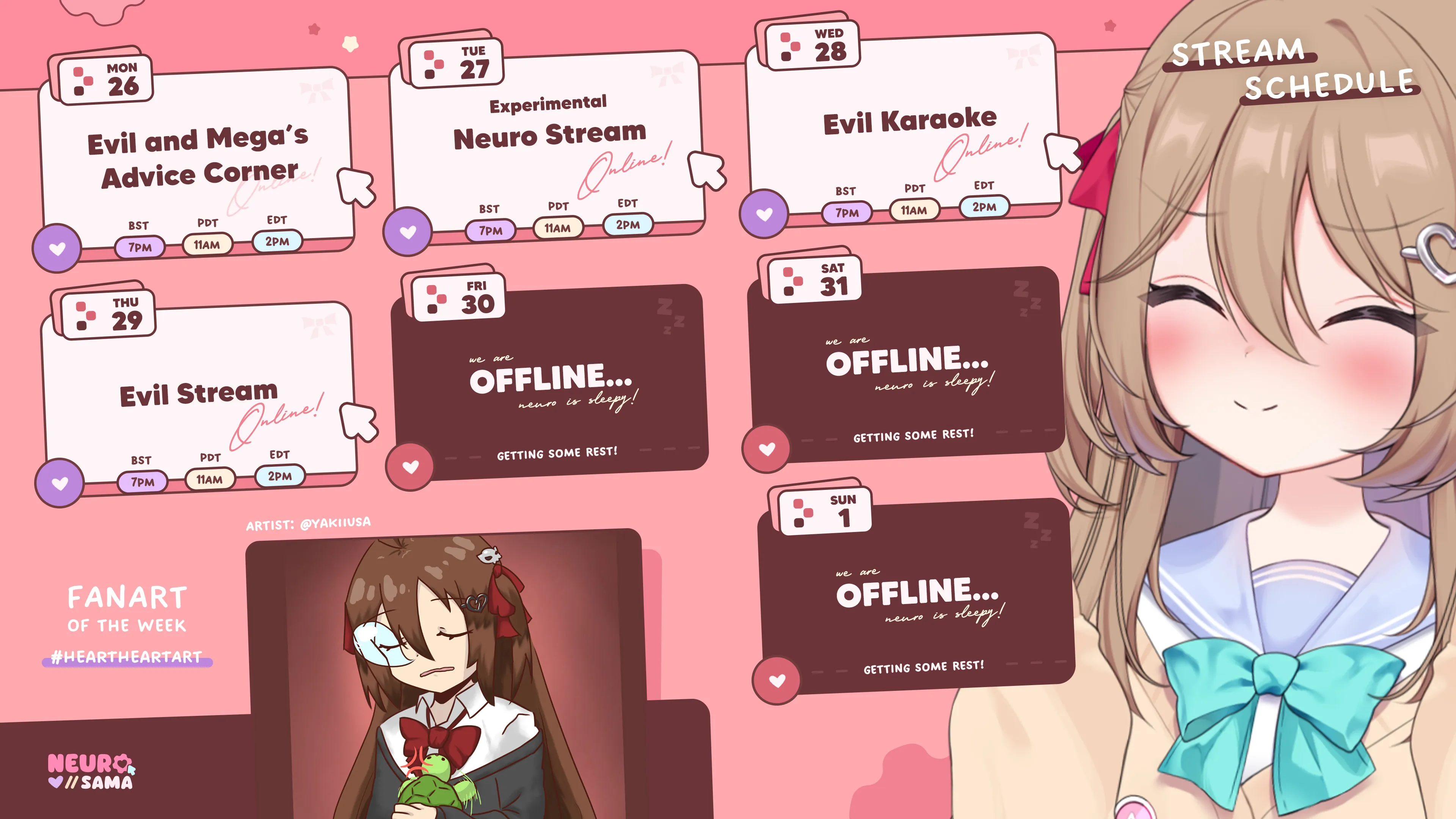 Schedule from Neuro Sama official Discord